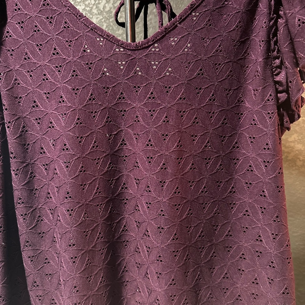 Perseption Purple Flutter Sleeve Ruffled Blouse - Picture 2 of 8